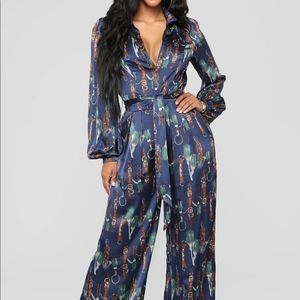 NWT | Fashion Nova | blue and brown Jumpsuit |Size XS